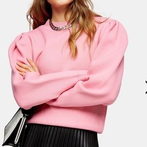 Topshop Pink Pleated Sleeve Sweatshirt NWOT